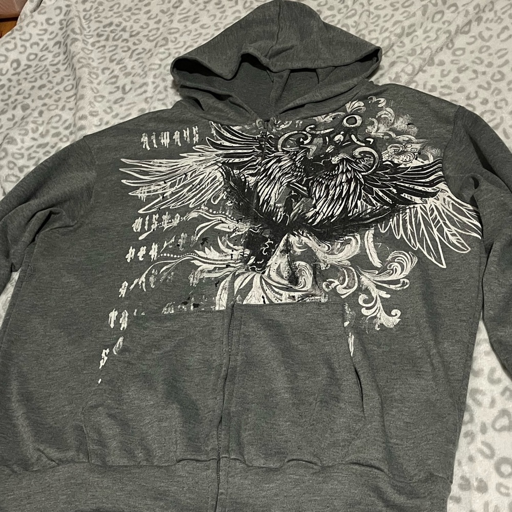 Gray Hoodie with White Graphic Design